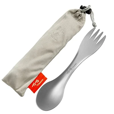Abbildung von TiTo Titanium Outdoor Titan Löffel/Spork mit Griff,Multifunktional Tragbare Ultraleichtem Besteck Camping Rucksackreisen Aufbewahrungstasche für Trekking