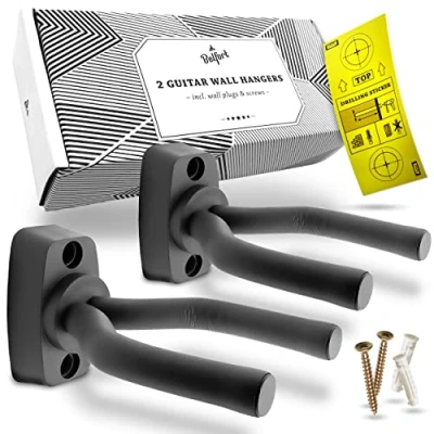 Abbildung von BELFORT® Wandhalterung Gitarre [2 Stück] + Gitarrenschule — Gitarrenhalter für die Wand Gitarren Wandhalterung, geeignet alle Saiteninstrumente