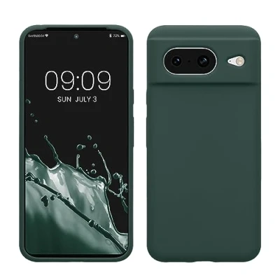 Abbildung von kwmobile Hülle kompatibel mit Google Pixel 8 Silikon Handy Case Handyhülle weiche Oberfläche kabelloses Laden Blaugrün