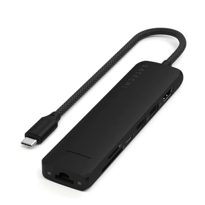 Abbildung von SATECHI 7 in 1 USB C Hub Slim Plus, Multiport Adapter, Dockingstation mit 4K HDMI, 100W Power Delivery, 2X A, Ethernet, SD/MicroSD Schwarz