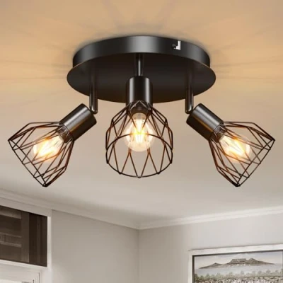 Abbildung von Kimjo Led Deckenstrahler 3 Flammig Rund Schwarz 350 Strahler Deckenleuchte E14 Deckenlampe Spot Lampe Wohnzimmer Küchenlampe Deckenspot Schlafzimmer Spotleuchte Wand