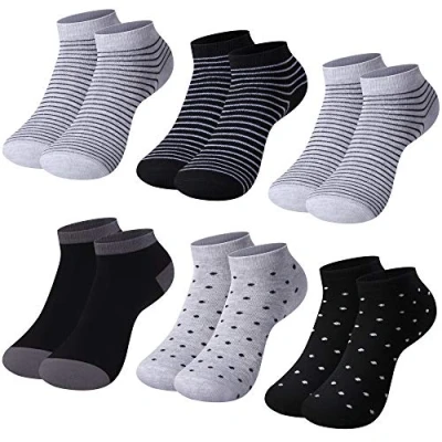Abbildung von L&amp;K II 12 Paar Damen Sneaker Socken Mädchen Füßlinge Baumwolle Sommer mit Streifte Ringel Punkte Muster 92276 N 35 38