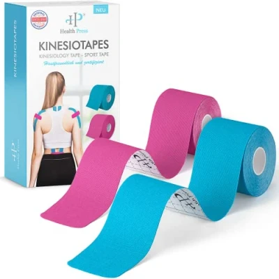 Abbildung von Health Press® Kinesiotapes 2 Kinesiologie Tape Rollen Blau + Rosa (5cm x 5m) Kinesiotape Profi Physio &amp; Sporttape Hautfreundliche Tapes DERMATEST: SEHR GUT