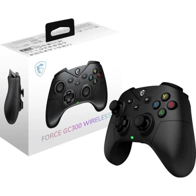 Abbildung von MSI FORCE GC300 WIRELESS PC Gamepad Controller 2,4 GHz, Bluetooth, USB Typ C auf A kabelgebunden/drahtlos, 600mAh Li Ionen Akku (20h), austauschbare D Pad Abdeckungen, zwei Vibrationsmotoren