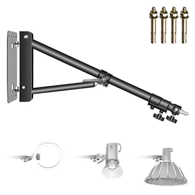 Abbildung von NEEWER Wandmontage Boom Arm mit Dreieck Basis für Fotografie Studio Video Stroboskop Licht Monolight Softbox Schirm Reflektor, 180 Grad Rotation, Max Länge 51,2 Zoll/130cm (Schwarz)