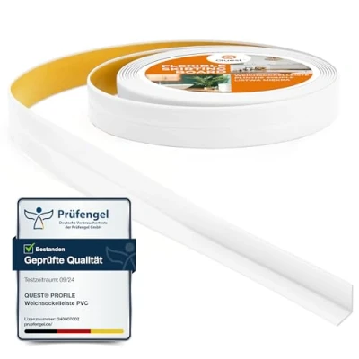 Abbildung von Quest Weichsockelleiste Selbstklebend, Knickleiste, Abschlussleiste für Küche, Badezimmer Dichtungsband PVC, Flexibel, Dicht, Dekorativ 10 mm x 5 Meter, Weiß