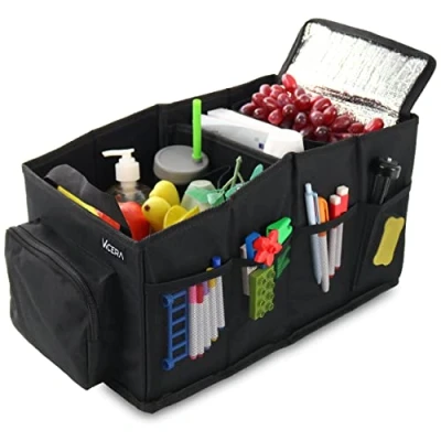 Abbildung von Auto Organizer Kinder für Beifahrersitz, Rücksitz &amp; Kofferraum Faltbarer Autositz mit abnehmbarer Kühltasche Gurtbefestigung Reichlich Staufächer Spielzeuge, Bücher, Snacks uvm.