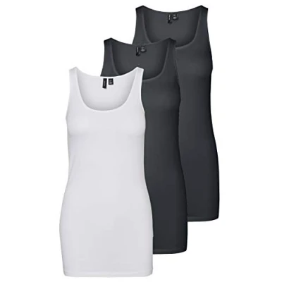 Abbildung von VERO MODA Damen VMMAXI My Soft Long Tank TOP GA 3er Pack 10229554, Bright White/Ombre Blue &amp; OMBR, M
