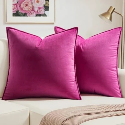 Abbildung von MIULEE 2er Set Samt Kissenbezug Flansch Kissenhülle Dekorative Sofakissen Dekokissen Umwickelte Kante Kissenbezüge Zierkissenbezug für Sofa Wohnzimmer Schlafzimmer 45x45 cm Rose Rot