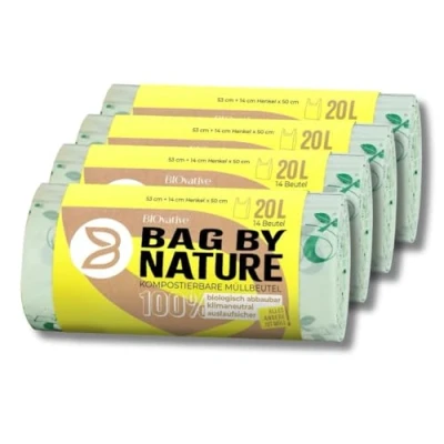 Abbildung von 20L Biomüllbeutel mit Henkel: 56 Müllbeutel, Made in Germany, 100% kompostierbar und biologisch abbaubar 6 Wochen, klimaneutral, reißfeste Biobeutel, auch als 6L, 10L, 30L Bio Beutel