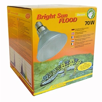 Abbildung von Lucky Reptile Bright Sun Flood Desert 70 W Metalldampflampe für E27 Fassungen Terrarium Lampe mit Tageslichtspektrum Wärmelampe UVA &amp; UVB Strahlung UV Wüstenreptilien, 1 Stück (1er Pack)