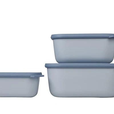 Abbildung von Mepal Cirqula Rechteckig 3 teiliges Set Frischhaltedosen mit Deckel, mikrowellengeschirr, gefrierdosen 750, 1500 &amp; 3000 ml Nordic blue