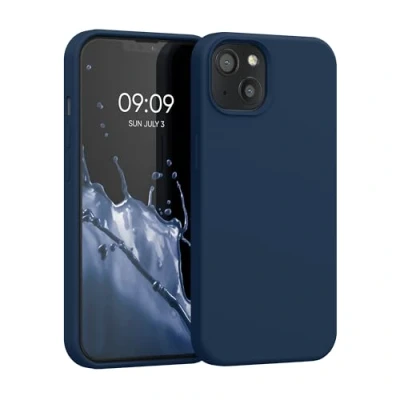 Abbildung von kwmobile Hülle kompatibel mit Apple iPhone 13 Silikon Handy Case Handyhülle weiche Oberfläche kabelloses Laden Dunkelblau