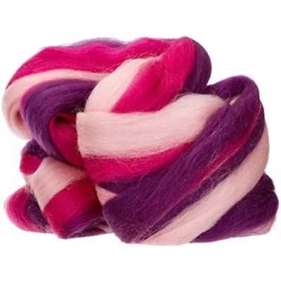 Abbildung von Rayher Hobby 5366300 Merino Kammzug multicolor, Pink/Lila Töne, 50 g im Band, fein, 21 mic, Filzwolle, Merinowolle, Kammzug, 100% Schafschurwolle zum Filzen
