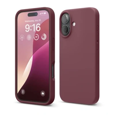 Abbildung von elago Premium Liquid Silikon Hülle Kompatibel mit iPhone 16 Hülle, Ganzkörper Handyhülle, Stoßfest, Schlanke Kratzfester weicher Mikrofaser Innenfutter, 6.1 Zoll (Burgunderrot)