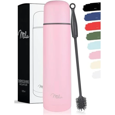 Abbildung von Milu Thermosflasche Thermoskanne Isolierflasche 1L, 750ml, 500ml Isolierte Edelstahl Trinkflasche, 100% Auslaufsicher, Doppelwandisolierung (Rosa, 500ml)