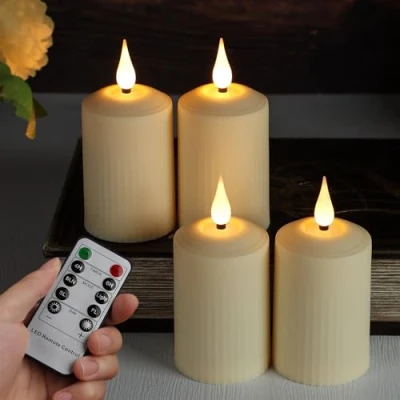 Abbildung von FREEPOWER 4er LED Kerzen mit Timer Fernbedienung Flackern Outdoor Flammenlose Stumpenkerzen Batteriebetrieben Advenskerzen Warmweiß Adventskranz Deko, 350+ Stunden（Ø 5 x 10.5cm）