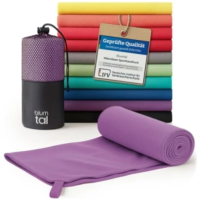 Abbildung von Blumtal Mikrofaser Handtuch 200x100 cm Sporthandtuch aus schnelltrockneder Fitness Sport Fitnessstudio XXL Reisehandtuch Gym Towel Lila
