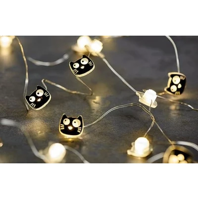 Abbildung von moses Ed, the Cat Mini Lichterkette 2,20 m LED im Katzen Design 20 LEDs für den Innenbereich, Schwarz