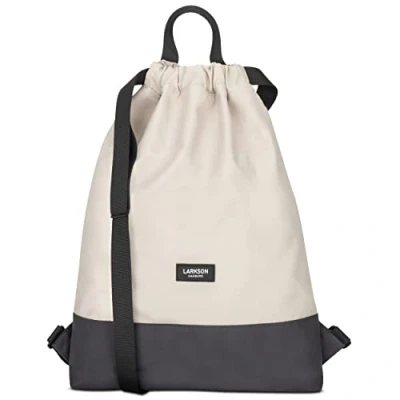 Abbildung von LARKSON Turnbeutel Damen &amp; Herren Sand Grau No 7 Rucksack für Sport und Festival Beutel Klein mit Innentasche Außentasche Schnellzugriff