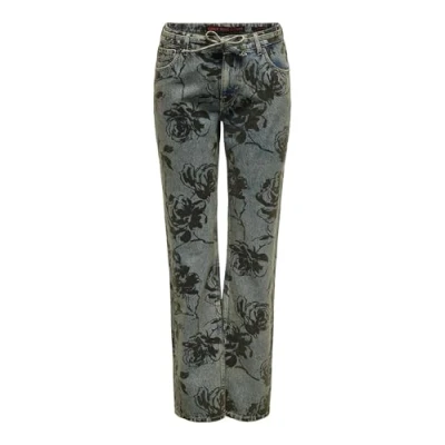 Abbildung von ONLY Onlmott Floral BELT Jeans Straight Leg, Damen, Größe: 27x32, Medium blue denim