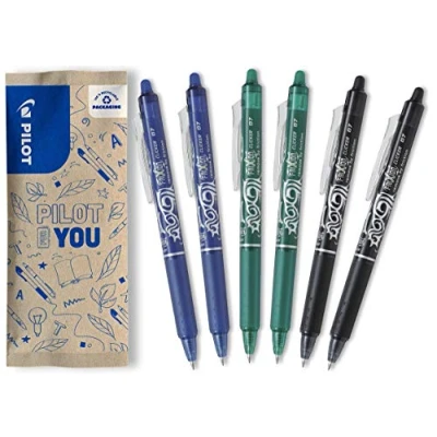 Abbildung von PILOT FriXion Clicker 0.7 6 Stück Farben 2x Blau/Schwarz/Grün Radierbarer, nachfüllbarer Gel Tintenroller mit Druckmechanik und thermosensitiver Tinte, mittlere Spitze