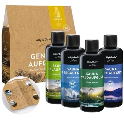 Abbildung von AllgäuQuelle® Saunaaufguss Set Bio 4er Sauna Zubehör 4x100ml Aufguss