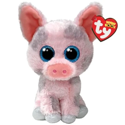 Abbildung von Ty Beanie Boos Hambo das zarte Schwein mit glitzernden blauen Augen, Plüschtier großen Augen 15 cm T37318