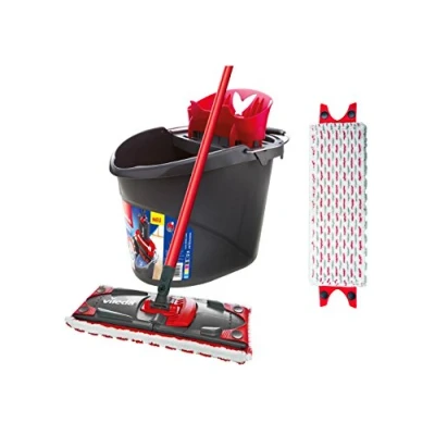 Abbildung von Vileda ULTRAMAX 2in1 Bodenwischer Komplett Set mit extra Bezug, Wischmopp Stiel, Zwei Mikrofaser Bezüge und Eimer Powerpresse, zum schnellen Auswechseln des Bezugs