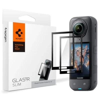 Abbildung von Spigen Glas.tR Slim Schutzfolie kompatibel mit Insta360 X5, X4, 2 Stück, Volle Abdeckung, Kratzfest, 9H Härte Folie