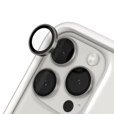 Abbildung von RhinoShield 9H Tempered Glass Kameraprotektoren, kompatibel mit [iPhone 16 Pro / Max] Stoß und Kratzfest, hohe Klarheit, explosionssicheren Schutz, Anti Beschlag Technologie Titan Natur