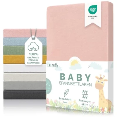 Abbildung von Laleni Premium Spannbettlaken 60/70 x 120/140 cm Babybett 2er Set OEKO TEX zertifiziertes Bettlaken 60x120 Kinderbett Kinderbettwäsche 70x140 100% Baumwolle Baby in Rosa