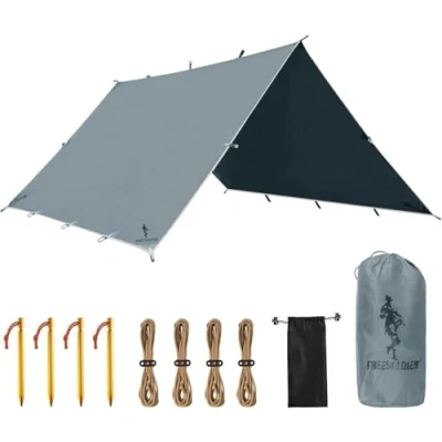 Abbildung von FREE SOLDIER &amp; ADIKING Tarp Wasserdicht 3x3,2m Ultraleicht Zeltplanen UV Schutz Camping Sonnensegel Zelt Freien Große für Camping, Wandern, Outdoor Aktivitäten (Graublau)
