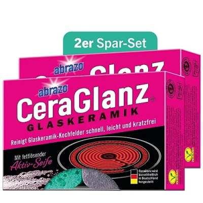 Abbildung von abrazo CeraGlanz Glaskeramik 4 Ceranfeldreiniger 2x2 Stk. antibak. Reiniger, Ceranfeld Herdreiniger, Herd kratzfrei reinigen