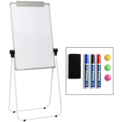 Abbildung von DOEWORKS Flipchart Ständer Whiteboard 90 x 60cm U Ständer, Doppelseitige Magnetische Weiße Tafel Staffelei, Höhenverstellbar und Faltbar für Haus Schule Büro, Weiß