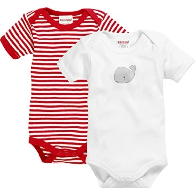 Abbildung von Playshoes Schnizler Baby Unisex 1/4 Arm 2er Pack Wal Body, Rot (rot/weiß 44), 62 (Herstellergröße: 62/68)