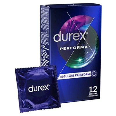 Abbildung von Durex Performa Kondome Aktverlängernde mit 5% benzocainhaltigem Gel &amp; Easy On Form 12er Pack (1 x 12 Stück)