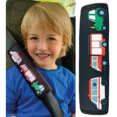 Abbildung von HECKBO 1x Kinder Auto Gurtpolster Gurtschutz mit Feuerwehr Traktor Krankenwagen Motiv Sicherheitsgurt Polster für und Babys Ideal jeden Gurt Autositzerhöhungen Fahrradanhänger
