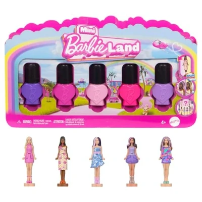 Abbildung von Barbie Mini Land 5er Set Fashionistas Puppen, ca. 3,8 cm große Minipuppen in Nagellackbehältern, Sammelset mit Überraschungen (Stile können abweichen), JGL28