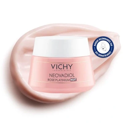 Abbildung von Vichy Neovadiol Rose Platinium Aufpolsternde &amp; Revitalisierende Nachtcreme: Für sehr reife und trockene Haut, Mit Aprikosenkernöl Rosenblüten Extrakt, ein frischeres Erscheinungsbild, 50 ml