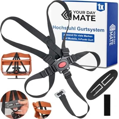 Abbildung von Hochstuhl 5 Punkt Gurtsystem, 1 Set, kompatibel mit Hauck, Stokke Tripp Trapp, Roba, uvm., in Schwarz, Gurt Brustclip, verstellbarer Kinderhochstuhl Sicherheitsgurt, Hochstuhlgurt Punkte System