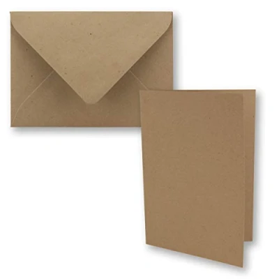 Abbildung von 50x DIN B6 Faltkarten Set mit Umschlägen in Kraftpapier Braun 120 x 170 mm ideal für Einladungskarten, Hochzeit, Taufe, Kommunion, Konfirmation Marke: FarbenFroh