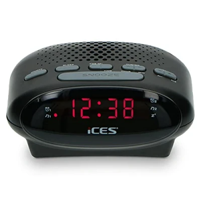 Abbildung von iCES ICR 210 Uhrenradio Radiowecker mit 2 Weckzeiten PLL FM Schlummerfunktion Sleeptimer Gangreserve schwarz, klein, Schwarz