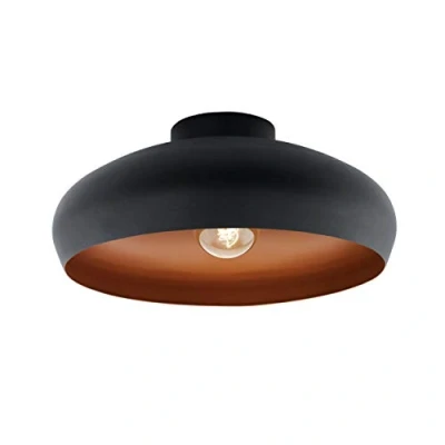 Abbildung von EGLO Deckenlampe Mogano, 1 flammige Deckenleuchte Industrial, Vintage, aus Stahl, Wohnzimmerlampe in Schwarz, Kupfer, Küchenlampe, Flurlampe Decke mit E27 Fassung