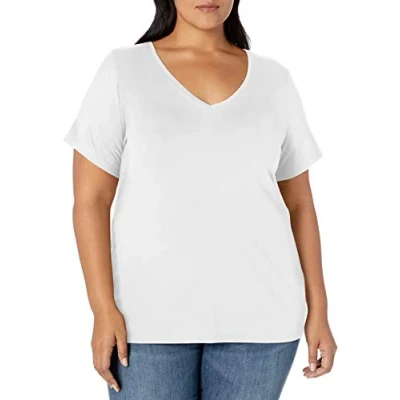 Abbildung von Amazon Essentials Damen T Shirt mit V Ausschnitt und kurzen Ärmeln in Übergröße, Weiß, 3XL Große Größen