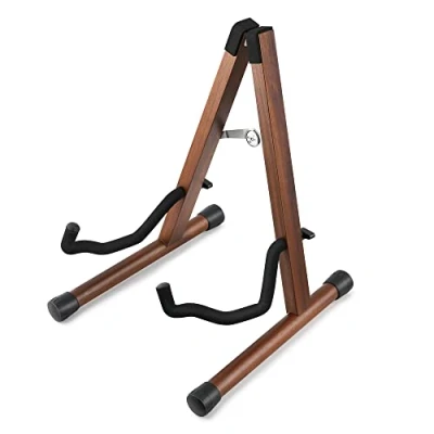 Abbildung von Donner Gitarrenständer Holz, guitar stand für Akustikgitarren, E Gitarren, Bass, Banjo,Ukulele A Frame aus massivem Akazienholz Gitarren Ständer (DS 3)