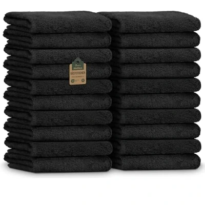 Abbildung von NatureMark 20er Spar Pack Frottier Gästetücher, 30 x 50 cm, 100% Baumwolle, Schwarz