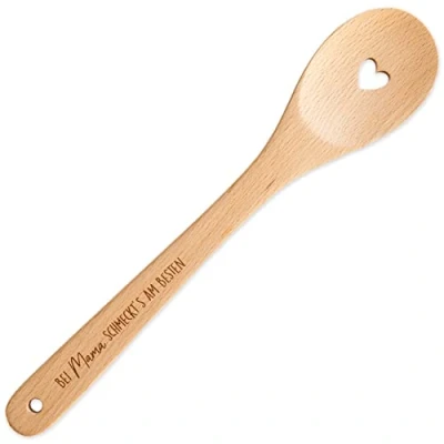 Abbildung von Papierdrachen Kochlöffel aus Holz mit Herz zum Muttertag Gravur &quot;Bei Mama schmeckt&#039;s am Besten&quot; außergewöhnliches Muttertagsgeschenk