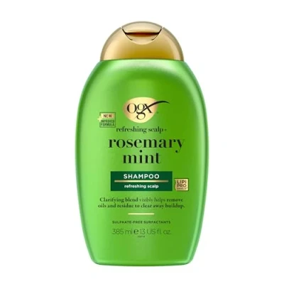 Abbildung von OGX refreshing scalp+ Rosemary Mint Shampoo (385 ml), klärendes Haarshampoo, das hilft, Öle und Rückstände sichtbar zu entfernen, für alle Haartypen, insbesondere fettiges Haar Kopfhaut