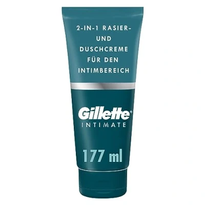 Abbildung von Gillette Intimate Intimpflege Rasierset für Männer (177 ml), 2 in 1 Rasier und Duschcreme, formuliert die Behaarung im Intimbereich, mit Aloe, frei von Parabenen, Geschenk